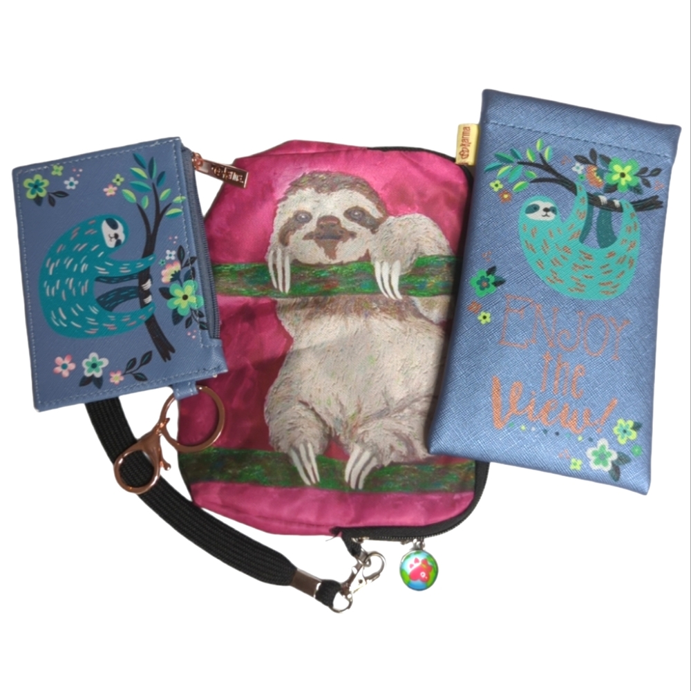 NWOT Karma Sloth Eyeglass Case & ID Holder/Salvador Kitti Sloth Wristlet Bundle